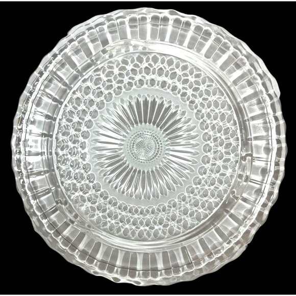 Vtg Clear Glass Patterned Footed Serving Platter 11" Party Tray cake plate - Picture 1 of 5